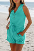 Ribbed Button V Neck Tank Top and Shorts Set